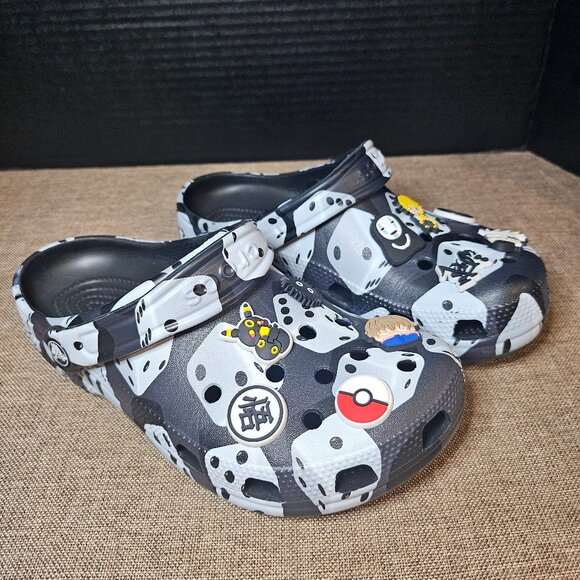 Crocs Classic Unisex Black White Dice Clogs With Pokemon Charms Size M5 W7 - Picture 8 of 11